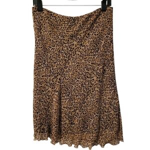 SILK Leopard Print Skirt Wmns M Lined Pull-on Elastic Waistband Animal Print